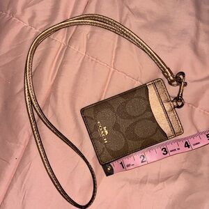 Coach Brown and Gold Card Holder with Lanyard